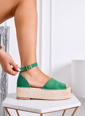LICIA - Green espadrilles with wedge and ankle strap