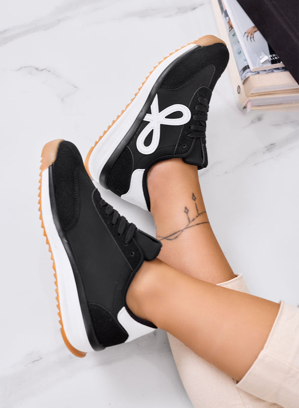 DIAZ - Baskets noires avec nœud blanc et semelle bicolore