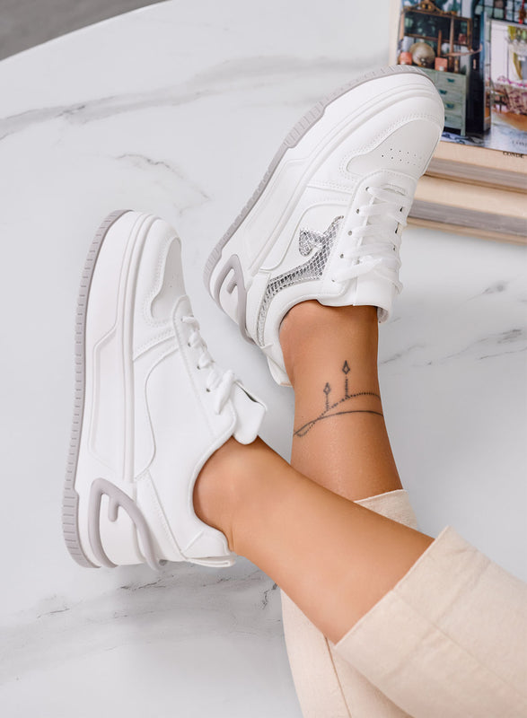 BRIGIDA - White sneakers with wedge and silver metallic details