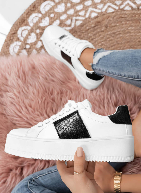 MORENA - White sneakers with black python print details