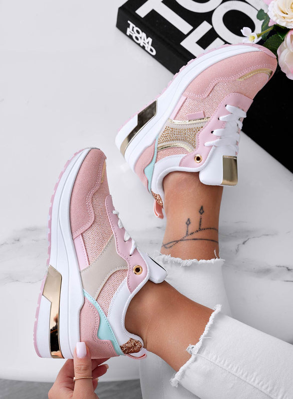 GRETA - Pink sneakers with wedge and gold inserts