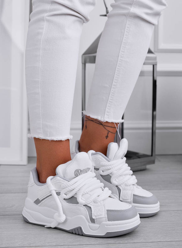 BRISEIDE - White sneakers with grey inserts and rope laces