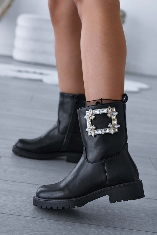 MEDLEY - Black ankle boots with jewel plaque