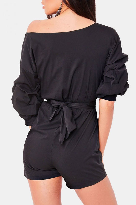 Black short jumpsuit with drawstring waist