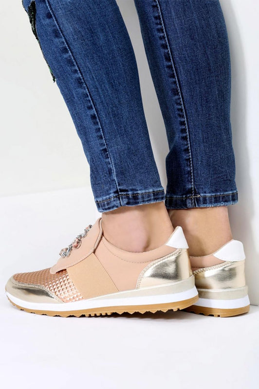 GUINEA -  Rose gold sneakers with spring and jewels