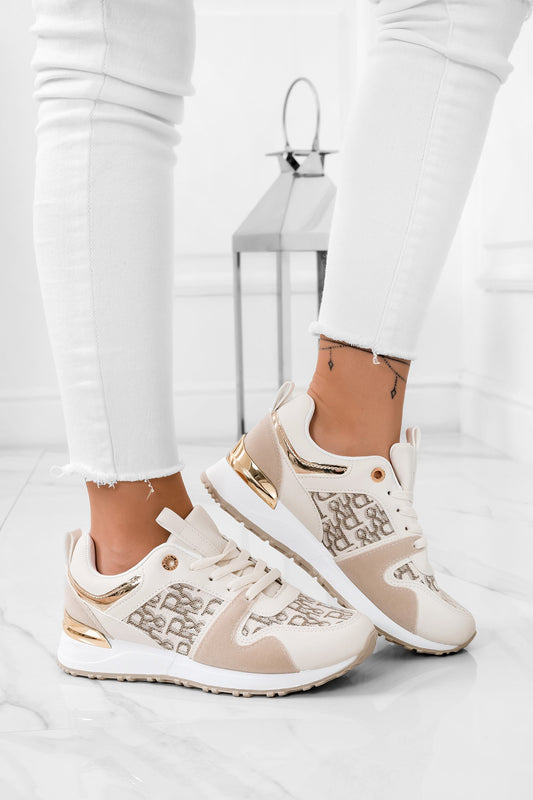 DEZZY - Beige and gold sneakers