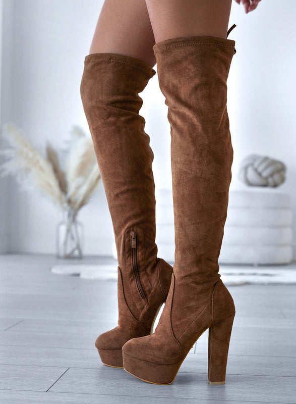 CLORIS - Alexoo Brown Thigh High High Heel Boots