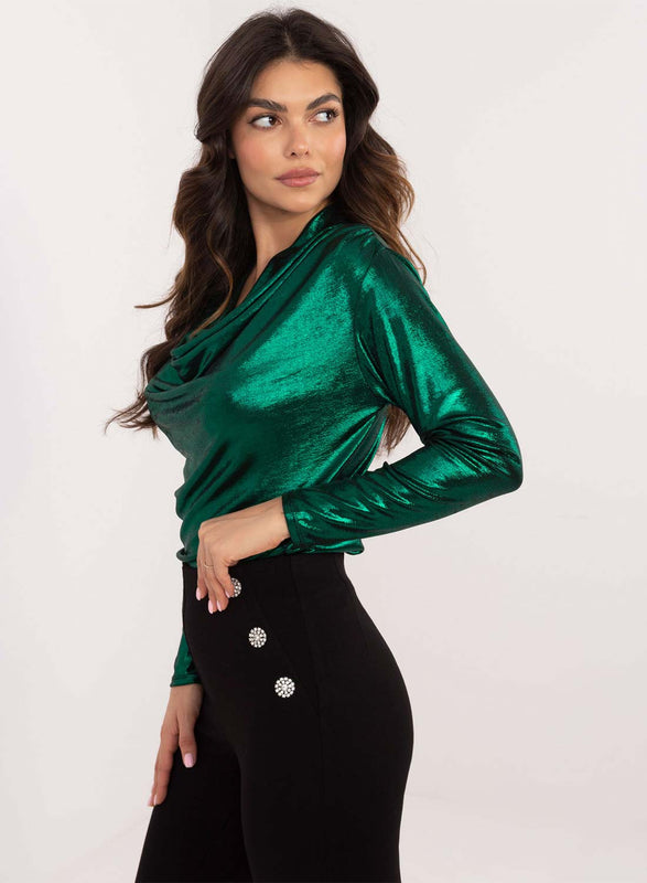 Metallic green top with soft neckline