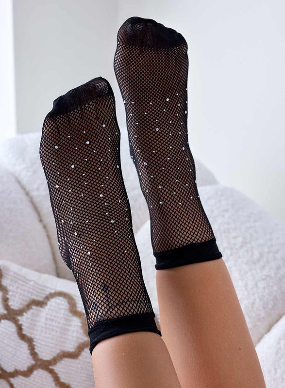 Black fishnet socks with rhinestones