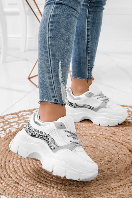 OLIVER - White sneakers with chunky sole and python print