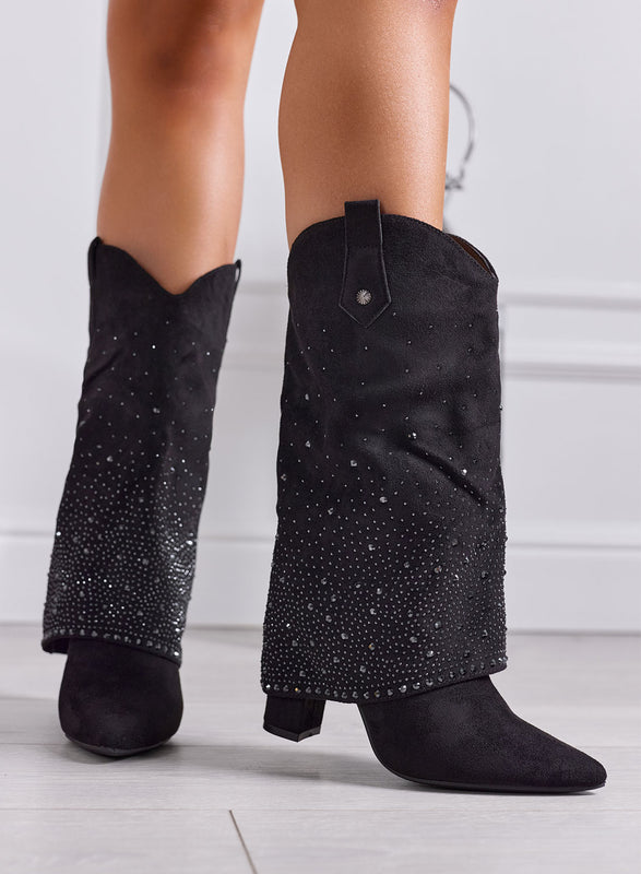 KATIA - Stivali Donna Neri con Strass e Tacco alto