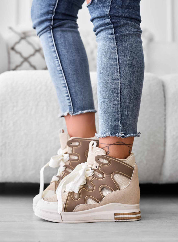 FAUNA - Beige sneakers with inner wedge and fabric laces