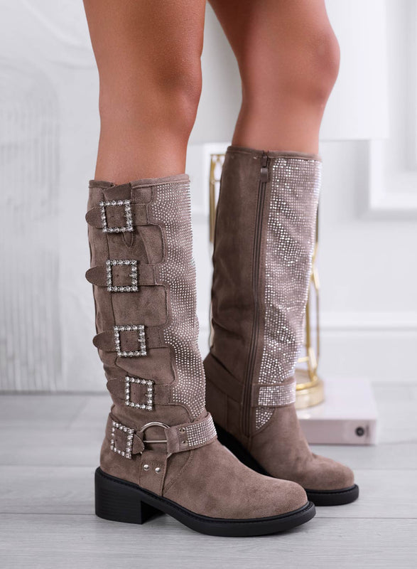 MARIELLA - Mud jewel boots with rhinestone buckles
