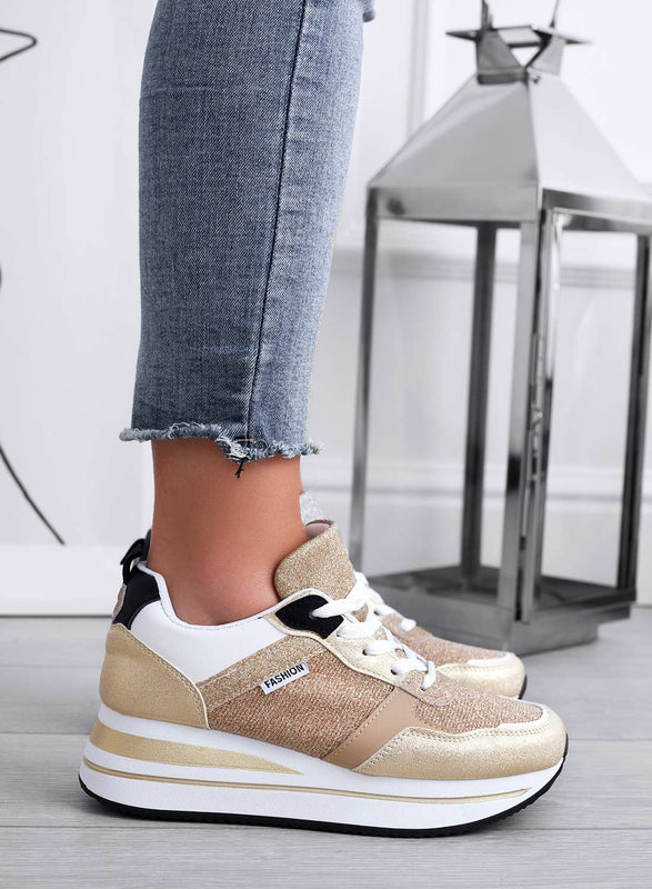 VITAL - Laminated gold sneakers with inserts