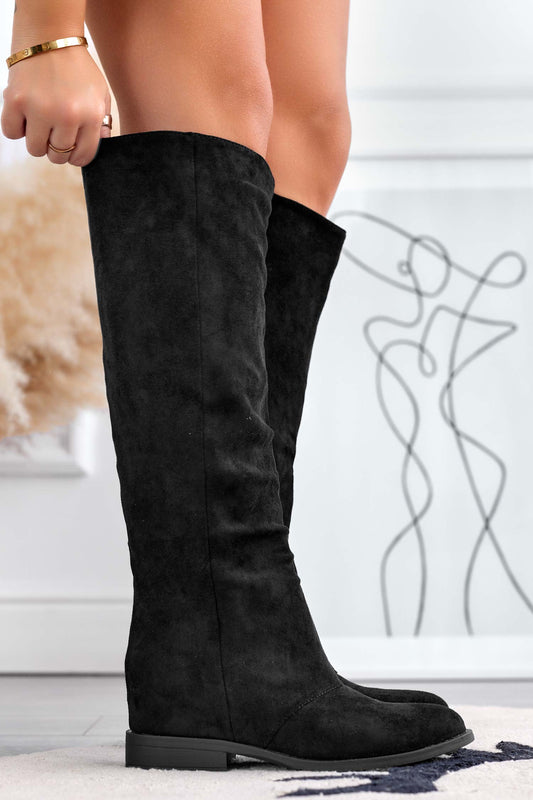 JANELLE - Black suede boots with internal wedge