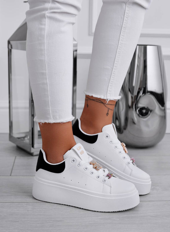 MARIANNA - White sneakers with black heel and jeweled teddy