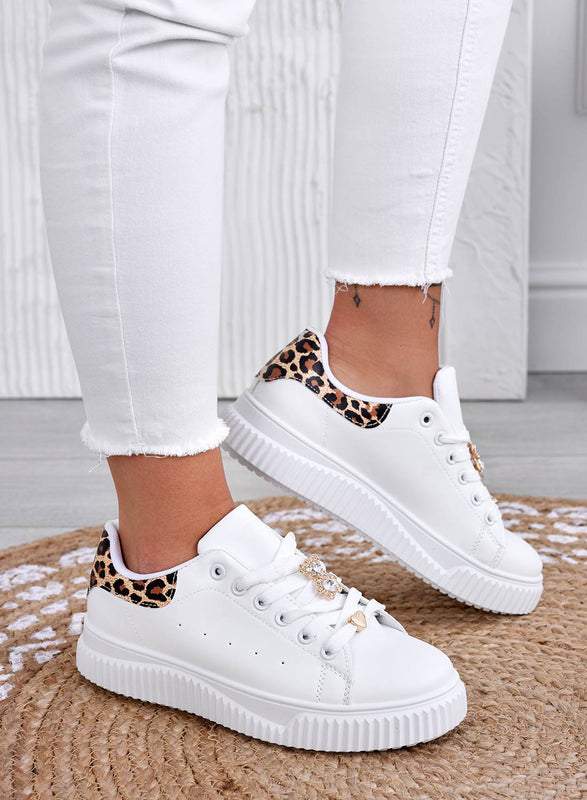 BEVERLY - White sneakers with jeweled bear and spotted back