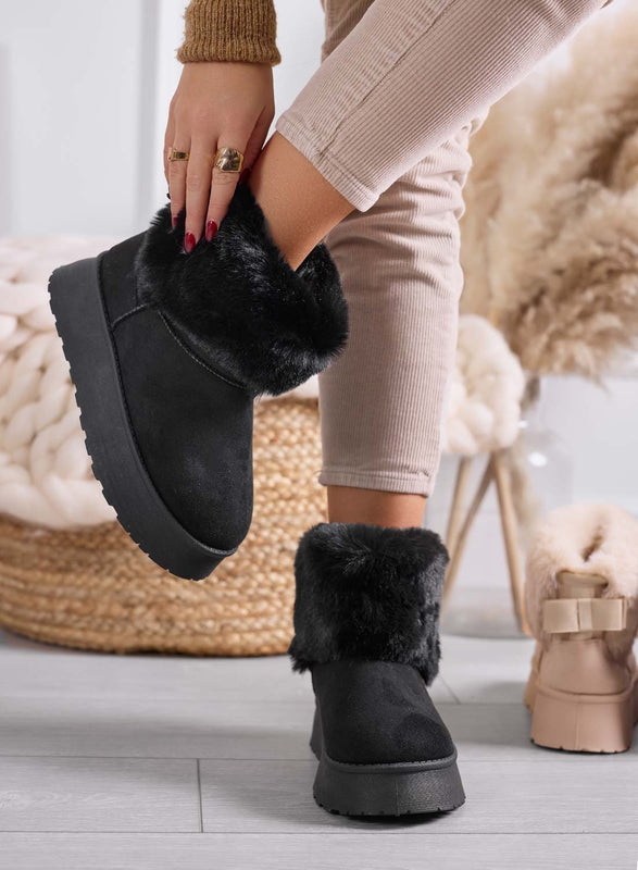 LIAA - Black ankle boots for women, padded with soft faux fur