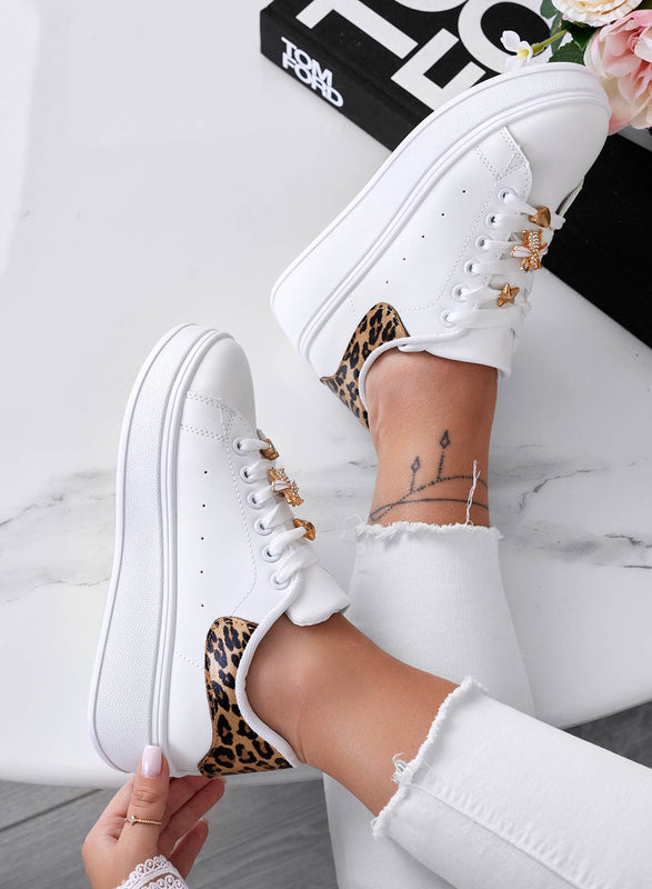 MARISA - White sneakers with jewel bee and spotted back