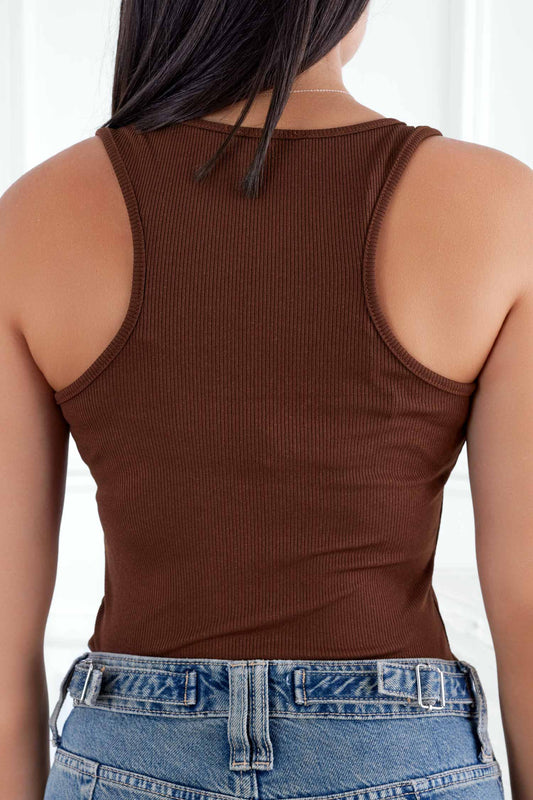 Brown ribbed body top