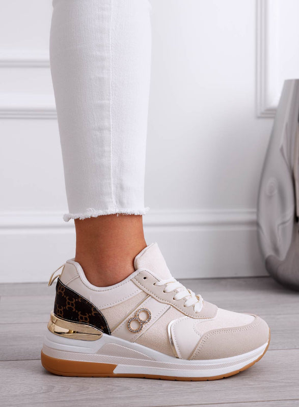 PEDRO - Beige sneakers with printed insert