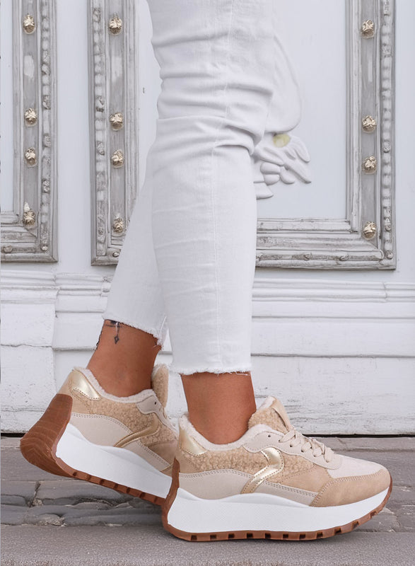 JORAS - Zapatillas beige con inserciones de piel sintética