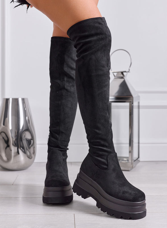 BRANDY - Stivali Donna neri Scamosciati con suola Platform