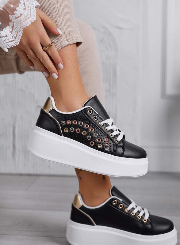 BAKER - Zapatillas negras perforadas con ojales multicolor