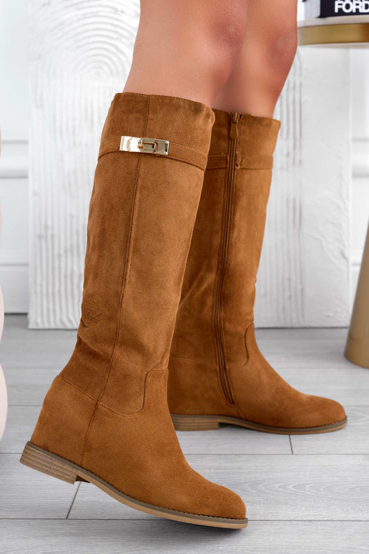 Bottes camel avec semelle compensée intérieure