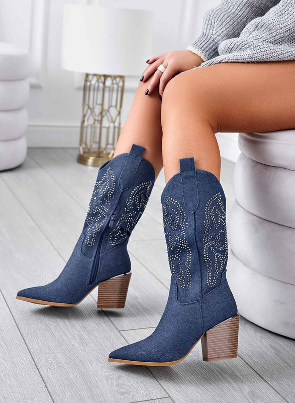 Bottes camperos bleu jean avec strass