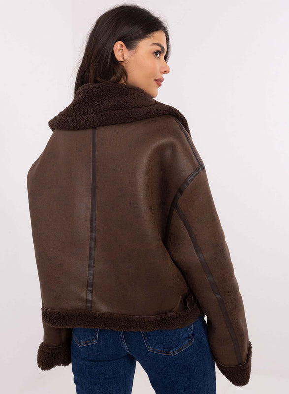 Brown shearling jacket with faux fur