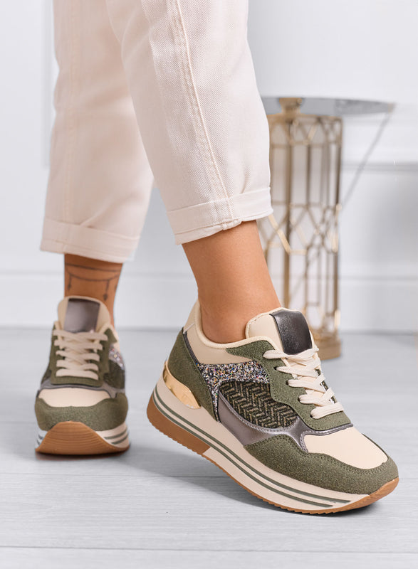 RUBINA - Green sneakers with glitter and metallic details