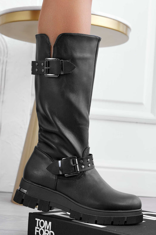 DESTINY - Stivali neri biker con borchie e fibbie