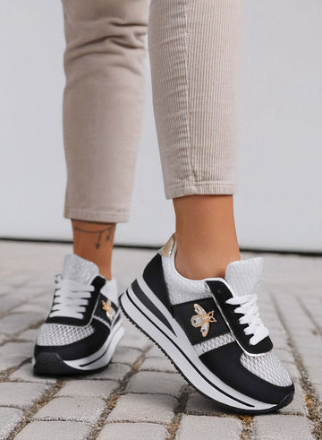 MOORE - Baskets noires avec maille respirante et abeille bijou