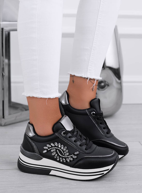 REGINA - Black sneakers with silver jewel application