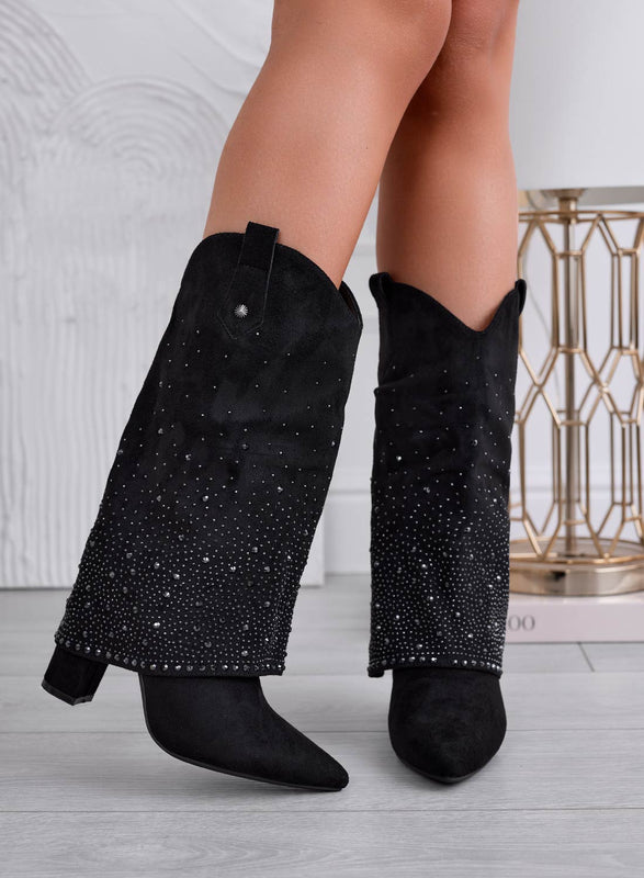 PAIGE - Botas camperas negras con strass