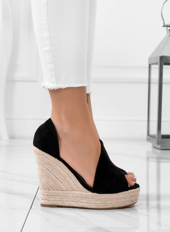 JOLIE - Black espadrilles with rope wedge