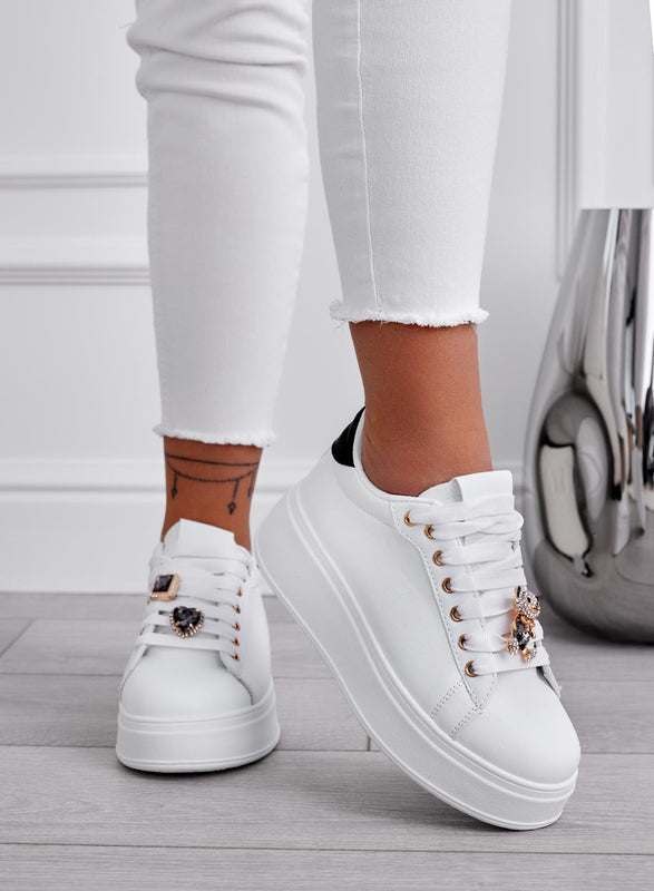 RORY - White sneakers with black back and jewel bear