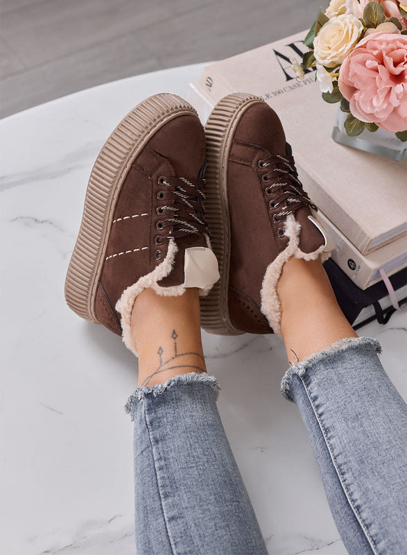 LUANA - Sneakers Donna marroni con Pelliccia Interna e Suola Platform