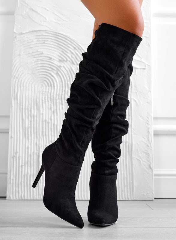 SELENA - Black Alexoo shirred high stiletto heel boots