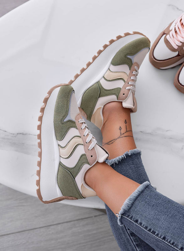 MEME - Baskets vertes avec empiècements contrastés