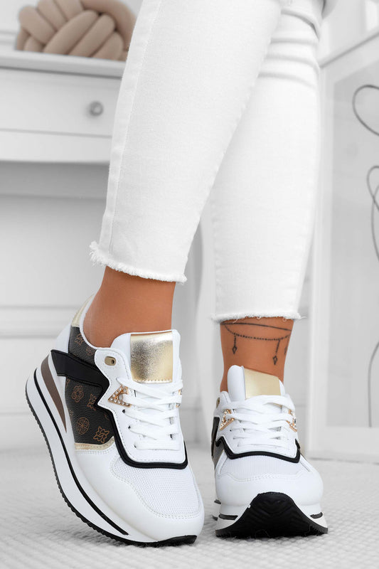 ZENA - White sneakers with brown inserts