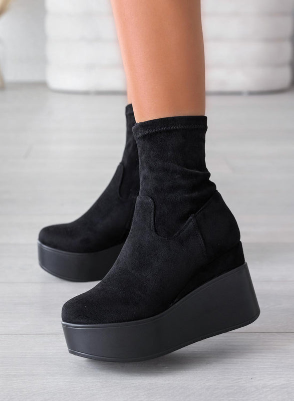 MIAA - Alexoo black suede wedge ankle boots