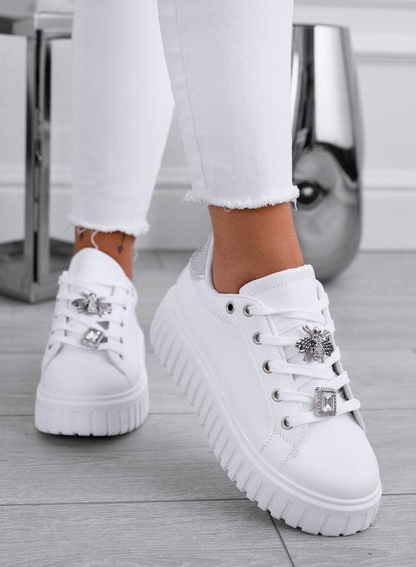 LIDIA - White sneakers with silver jewel bee application