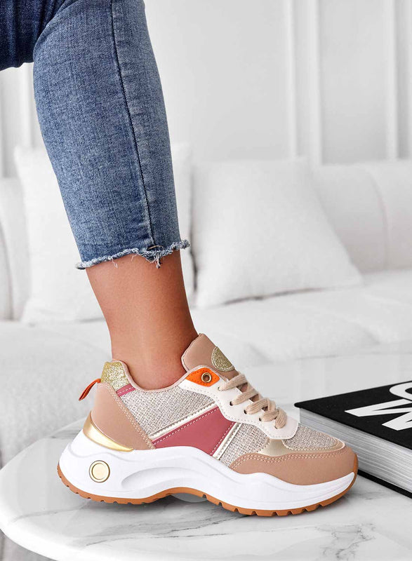 DELFINA - Multicolor sneakers with gold glitter inserts