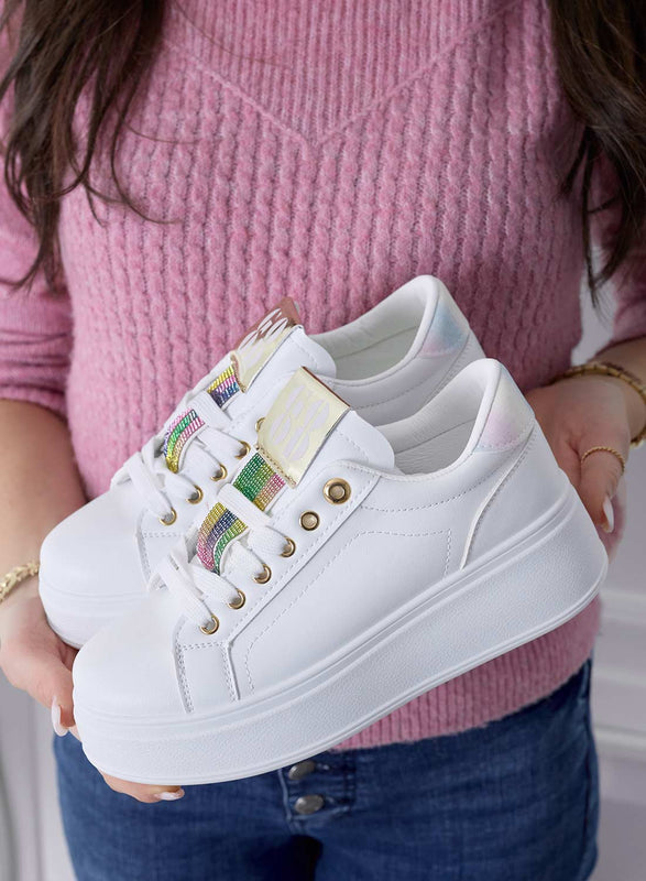 AMIRA - White sneakers with inserts and multicolor rhinestones