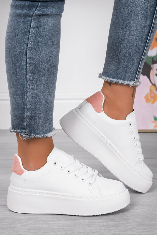 TERESANNA - White sneakers with high wedge and pink back