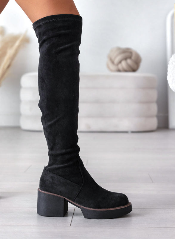 SLOANE - Alexoo black suede thigh-high boots