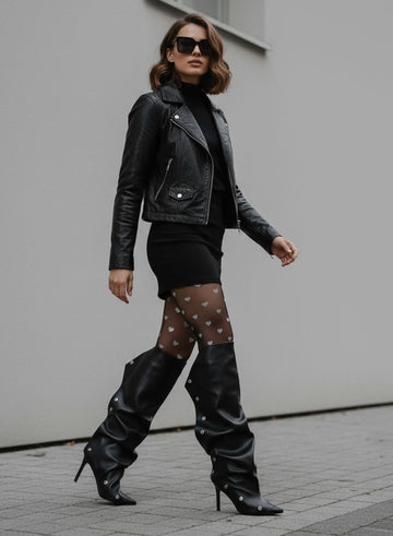 BENNY - Botas altas negras con fruncido y tacón de aguja