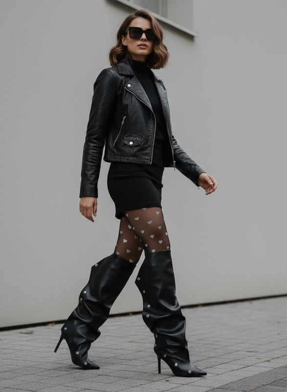 BENNY - Botas altas negras con fruncido y tacón de aguja